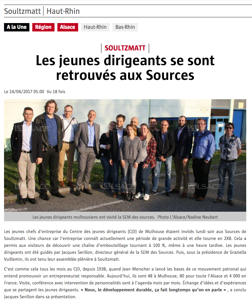 Article L\'Alsace : les jeunes dirigeants se sont retrouvs aux Sources